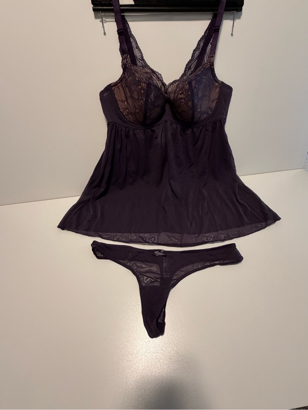 Adore Me Lace-Trim Camisole & Thong Set - Plum